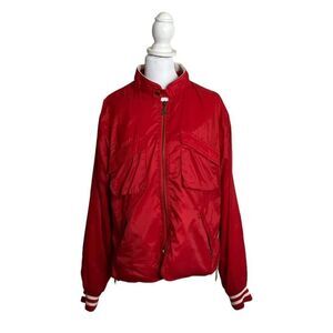 Vintage DKNY Nylon Red Cargo Style Bomber Jacket Lined Womens US PP (XS) RARE